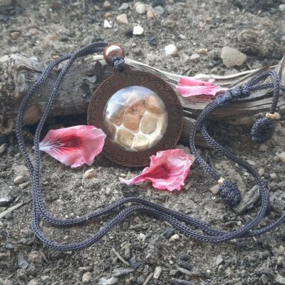 Collier Amulette "Ngu" – Mue de Serpent & Feuille d'Or – Rituel de Renouveau