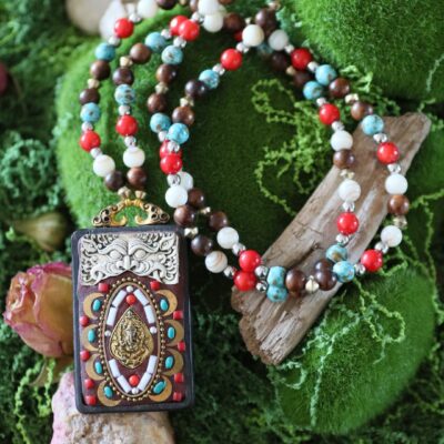 Collier mâlâ Ganesh • Bois sacré & pierres protectrices
