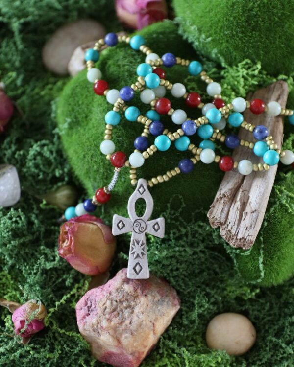 Collier mâlâ Croix de vie "Ankh" • Énergies ancestrales & équilibre