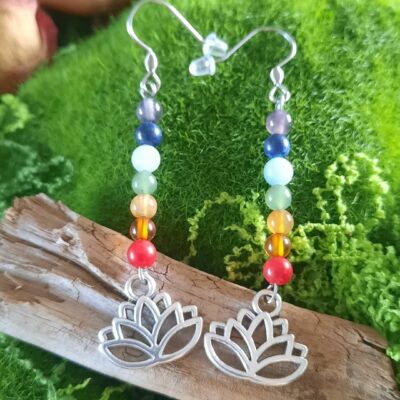 Boucles d'oreilles 7 chakras et fleur de lotus