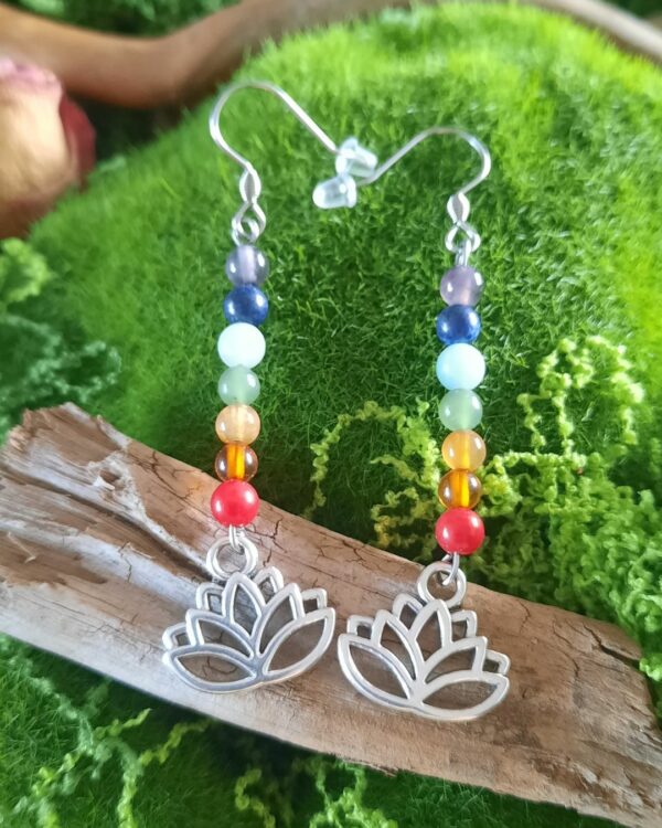 Boucles d'oreilles 7 chakras et fleur de lotus