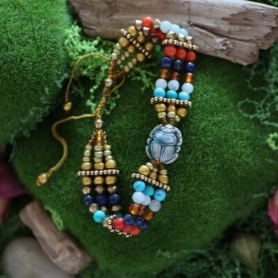 Bracelet 3 rangs "Khep" • Scarabée & pierres de sagesse