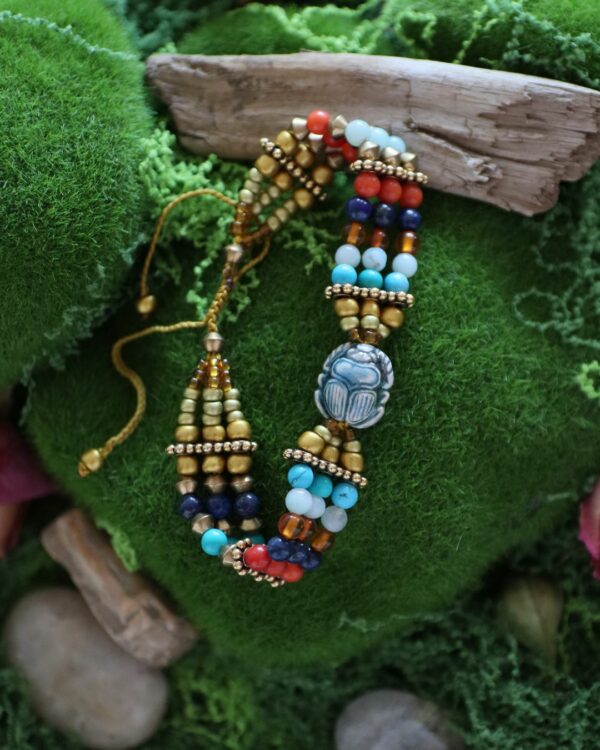 Bracelet 3 rangs "Khep" • Scarabée & pierres de sagesse
