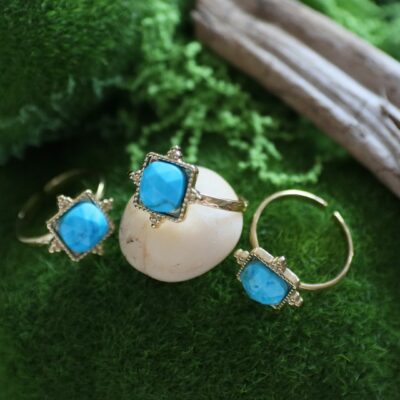 Bague ouverte "SifaKram" - Acier inoxydable et turquoise