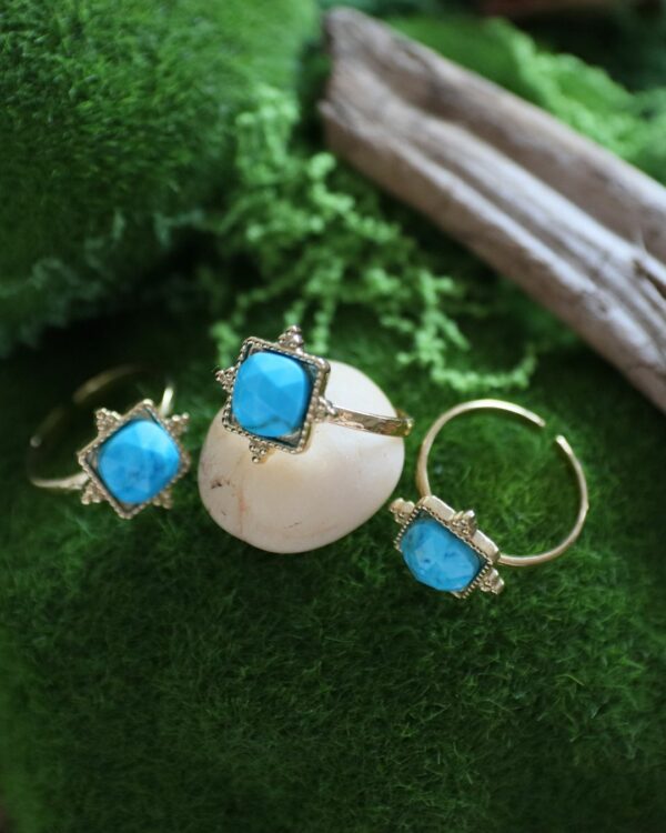 Bague ouverte "SifaKram" - Acier inoxydable et turquoise