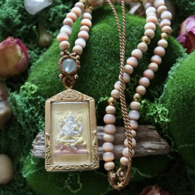 Collier Ganesh & Brahma • Sélénite lumière et purification