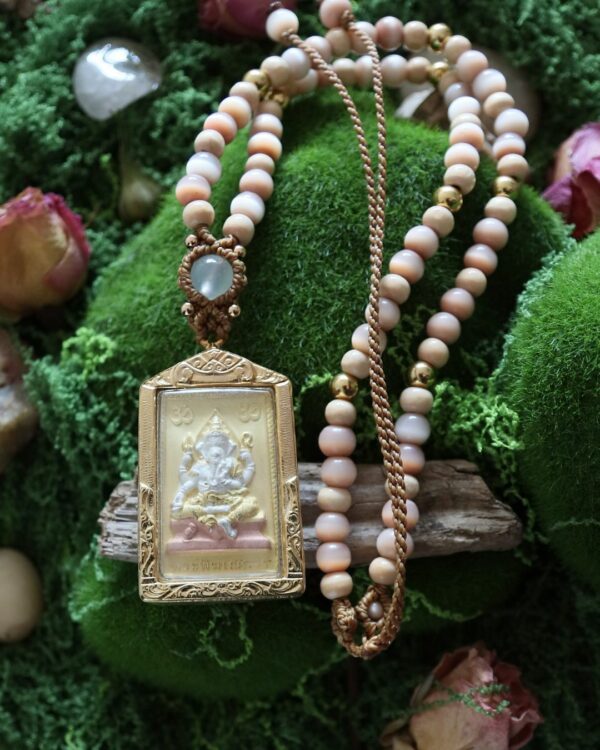 Collier Ganesh & Brahma • Sélénite lumière et purification