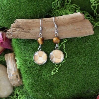 Boucles d'oreilles mue de serpent & feuille d’or