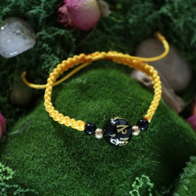 Bracelet mantra "Om" – Obsidienne et or solaire